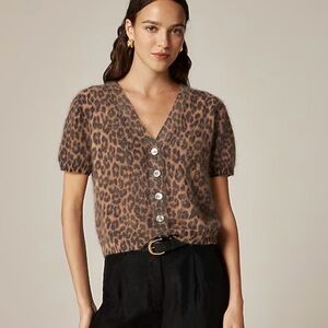 J CREW SIZE M Brushed cashmere short-sleeve cardigan in leopard print Cm666